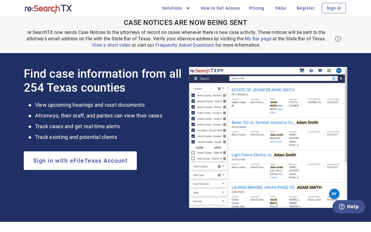 Dimmit County civil court docket re:SearchTX access and login screen