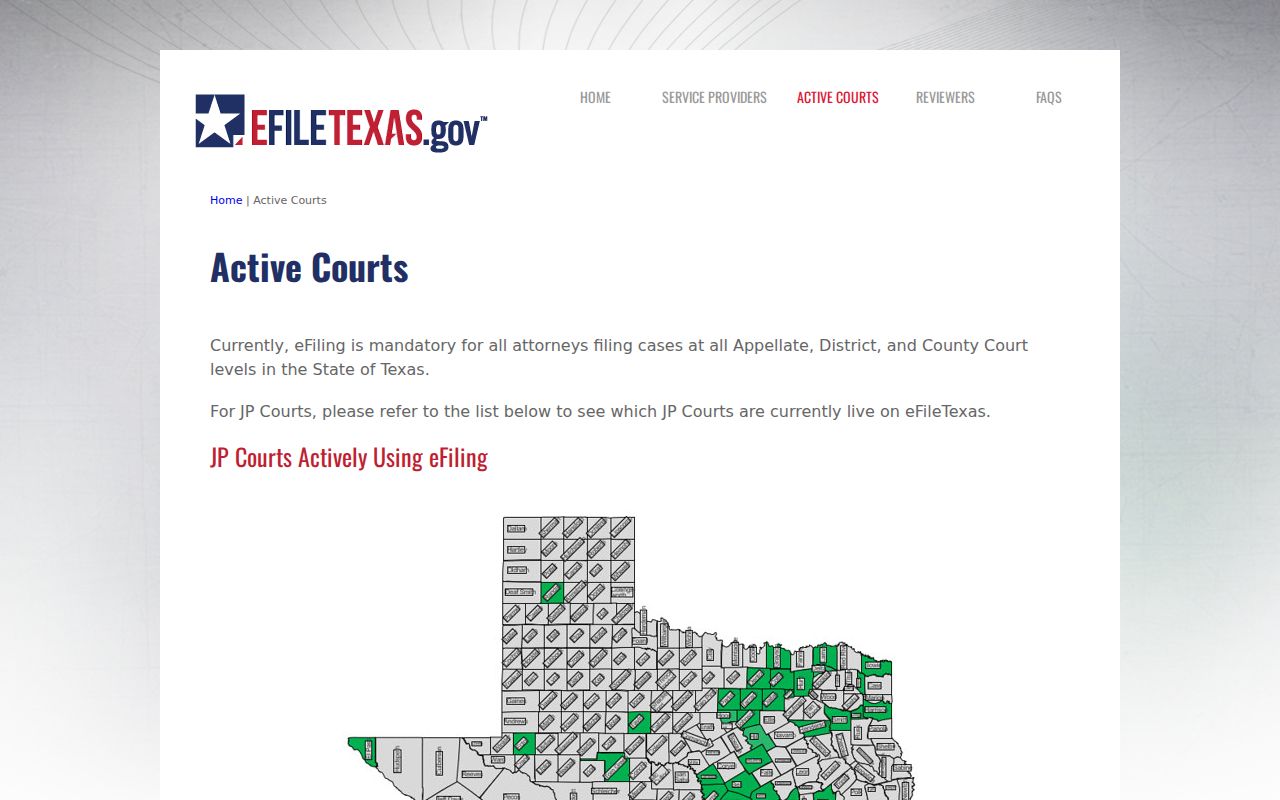 Texas eFile active-courts gateway used for Dimmit County filing checks