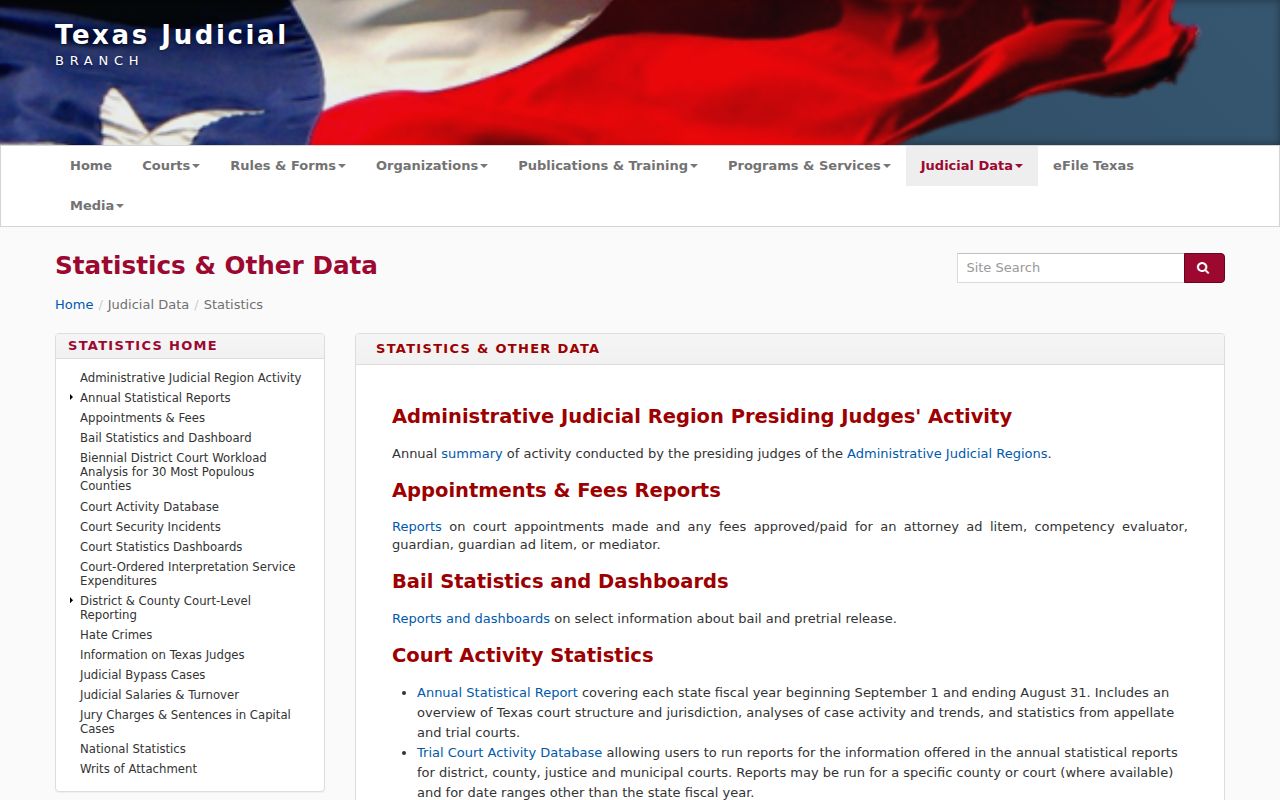 Texas Judicial Branch statistics gateway relevant to Dimmit County court activity
