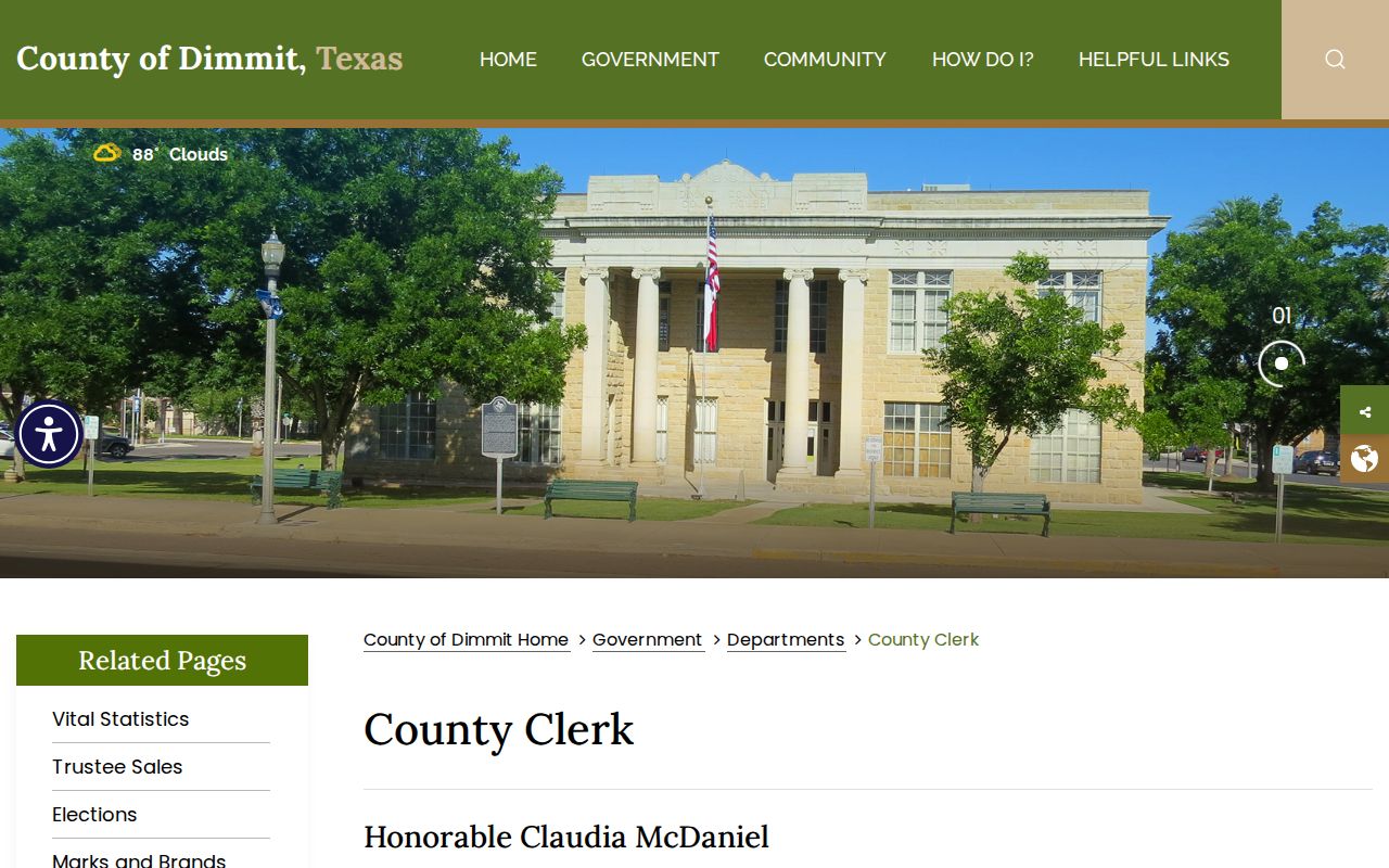 Dimmit County Clerk page showing docket and county record responsibilities